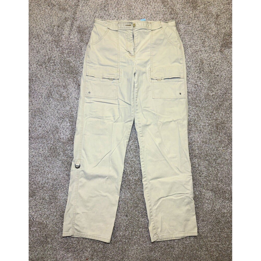 L.L.Bean Women’s Beige Cargo Pants Cotton/Elastane Solid Pocket Zip Button